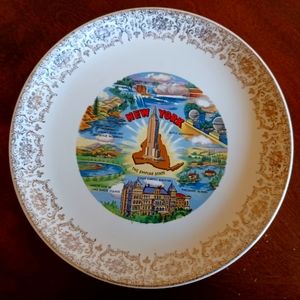 Vintage New York state Souvenir Ceramic Plate with  Landmarks-